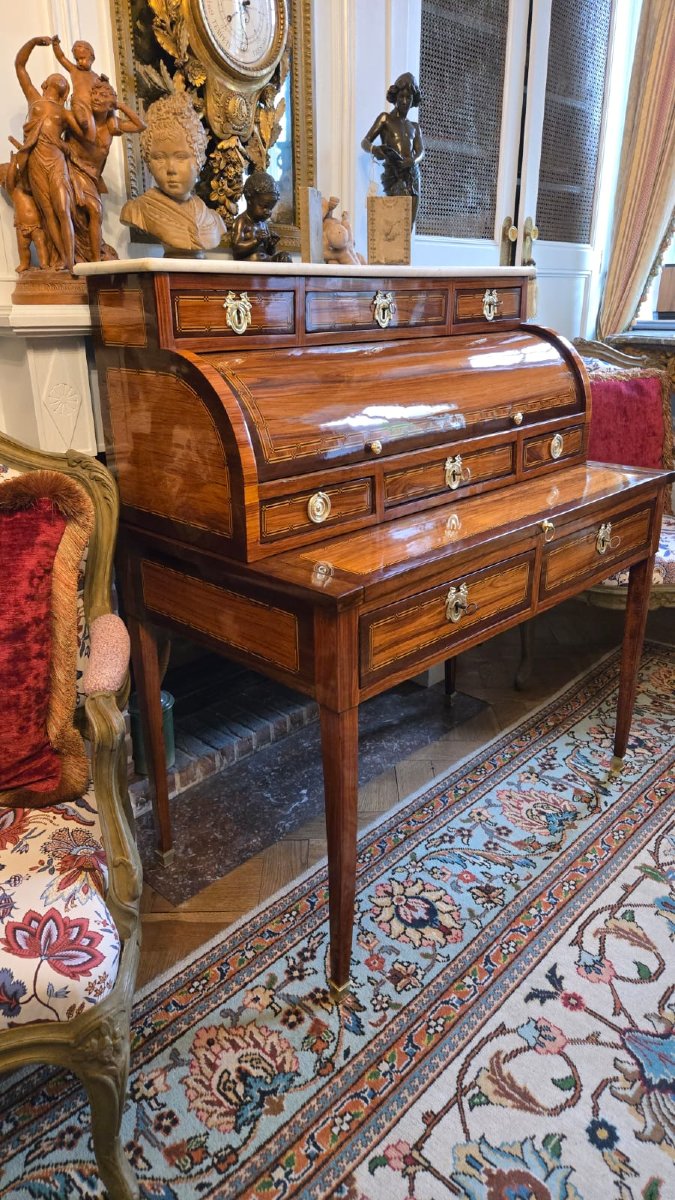 Louis XVI Period Lady's Desk In Rosewood Veneer, Marquetry Of Fillets And Amaranth-photo-3