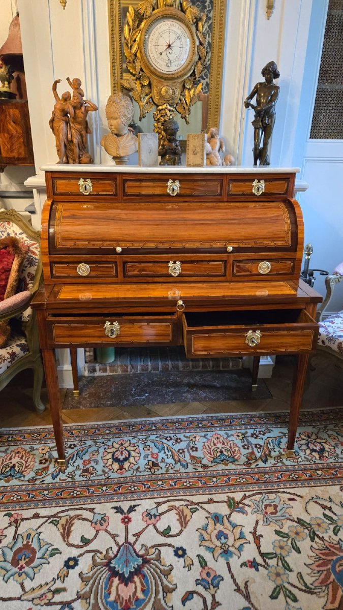 Louis XVI Period Lady's Desk In Rosewood Veneer, Marquetry Of Fillets And Amaranth-photo-4