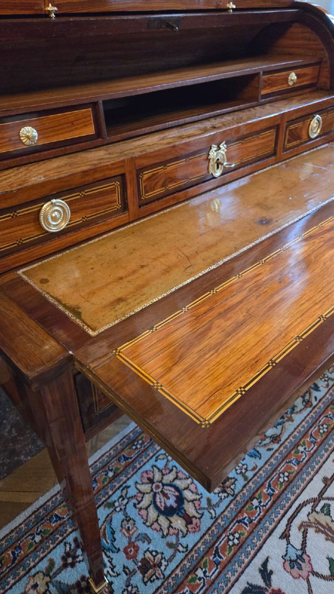 Louis XVI Period Lady's Desk In Rosewood Veneer, Marquetry Of Fillets And Amaranth-photo-2