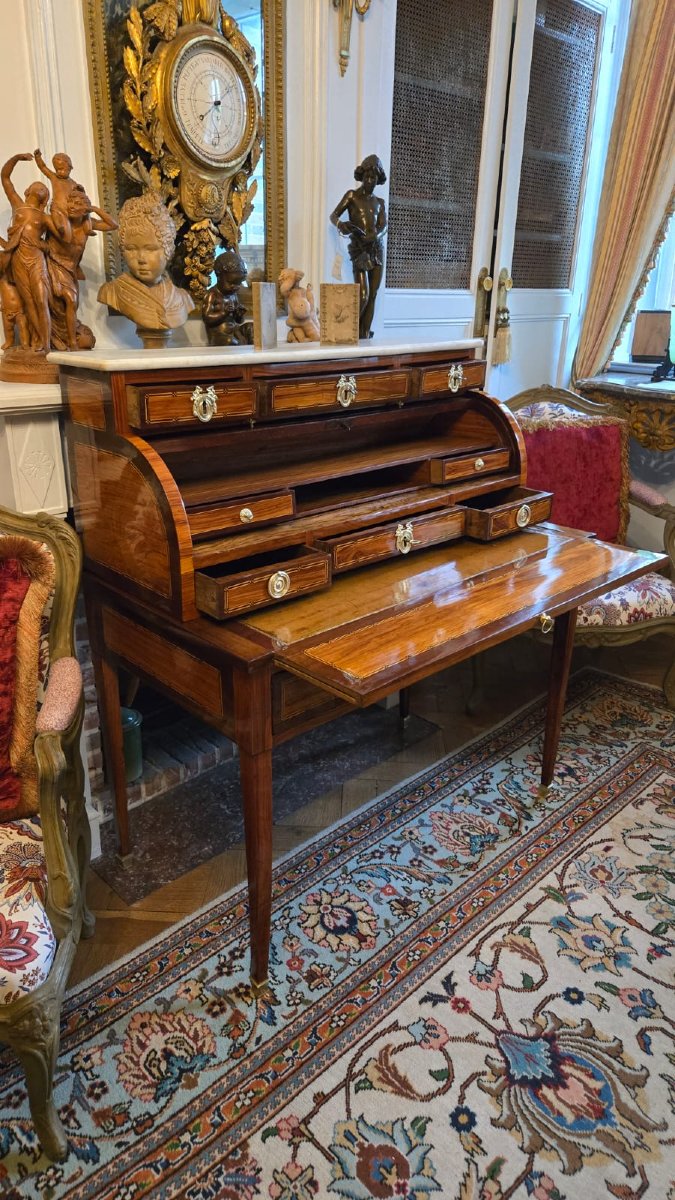 Louis XVI Period Lady's Desk In Rosewood Veneer, Marquetry Of Fillets And Amaranth-photo-3