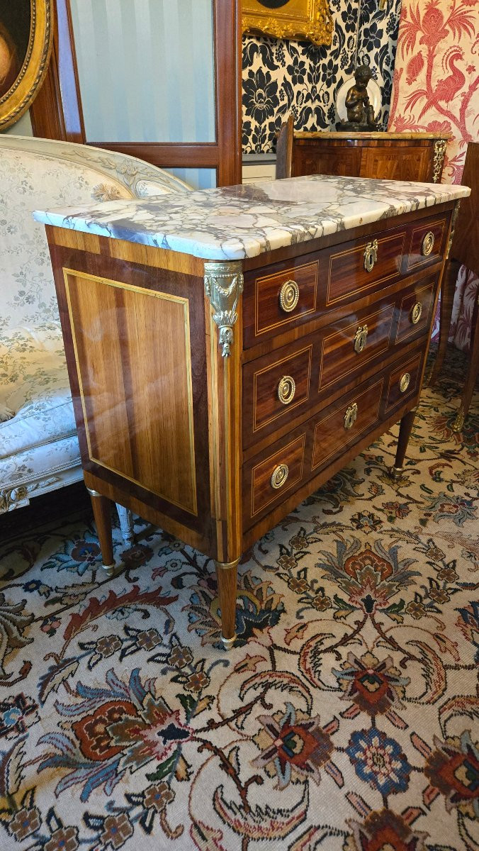 Louis XVI Period Chest Of Drawers In Satin And Amaranth Veneer, Late 18th Century-photo-2