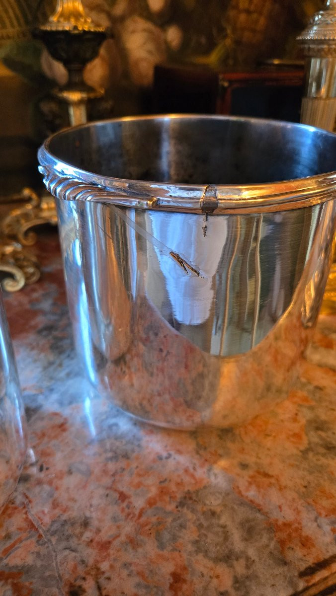 Paire de rafraîchissoirs à bouteilles en bronze argenté – XVIIIe siècle-photo-4