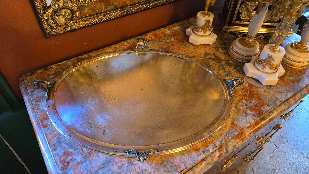 Surtout de table en bronze argenté et miroir, signé Baccarat -photo-3