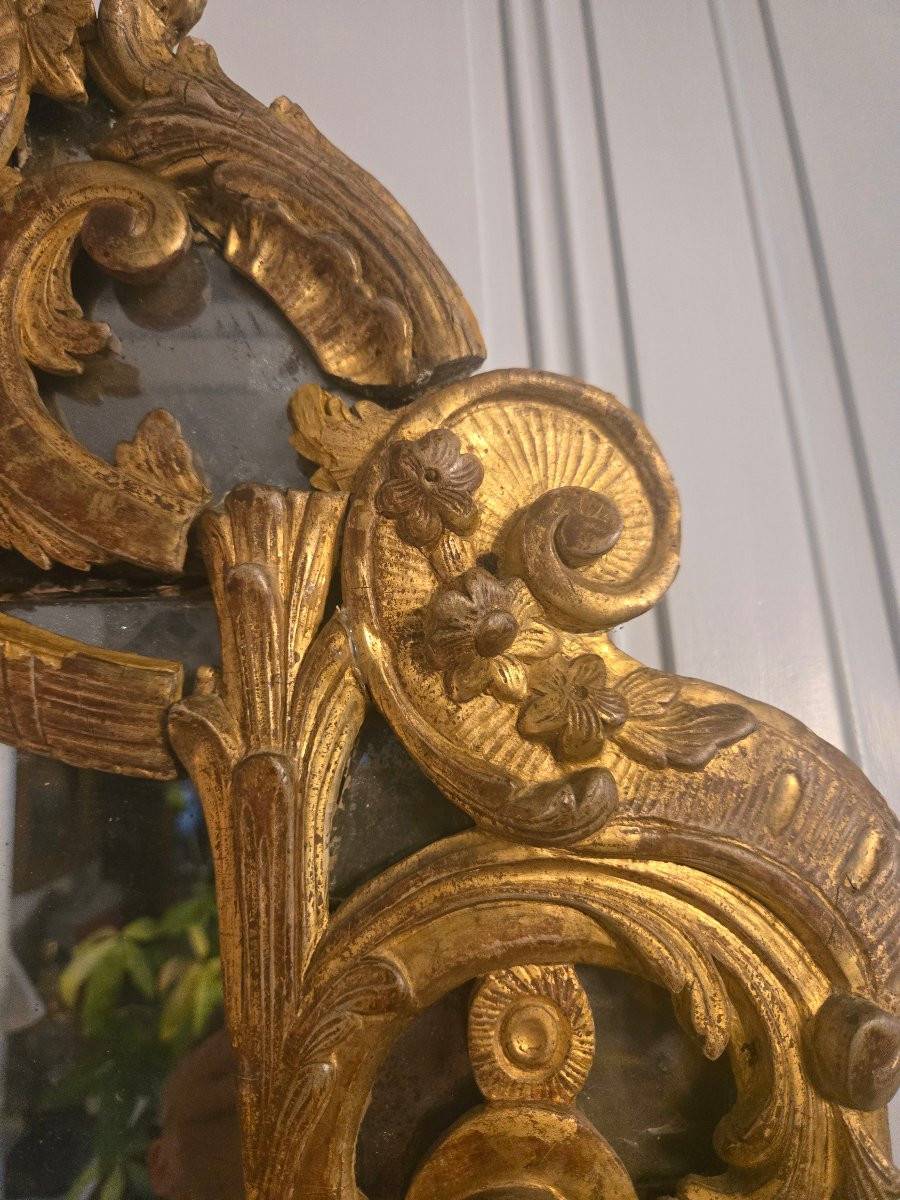 Large Carved And Gilded Wooden Mirror With Parecloses – Regency Period, France.-photo-4