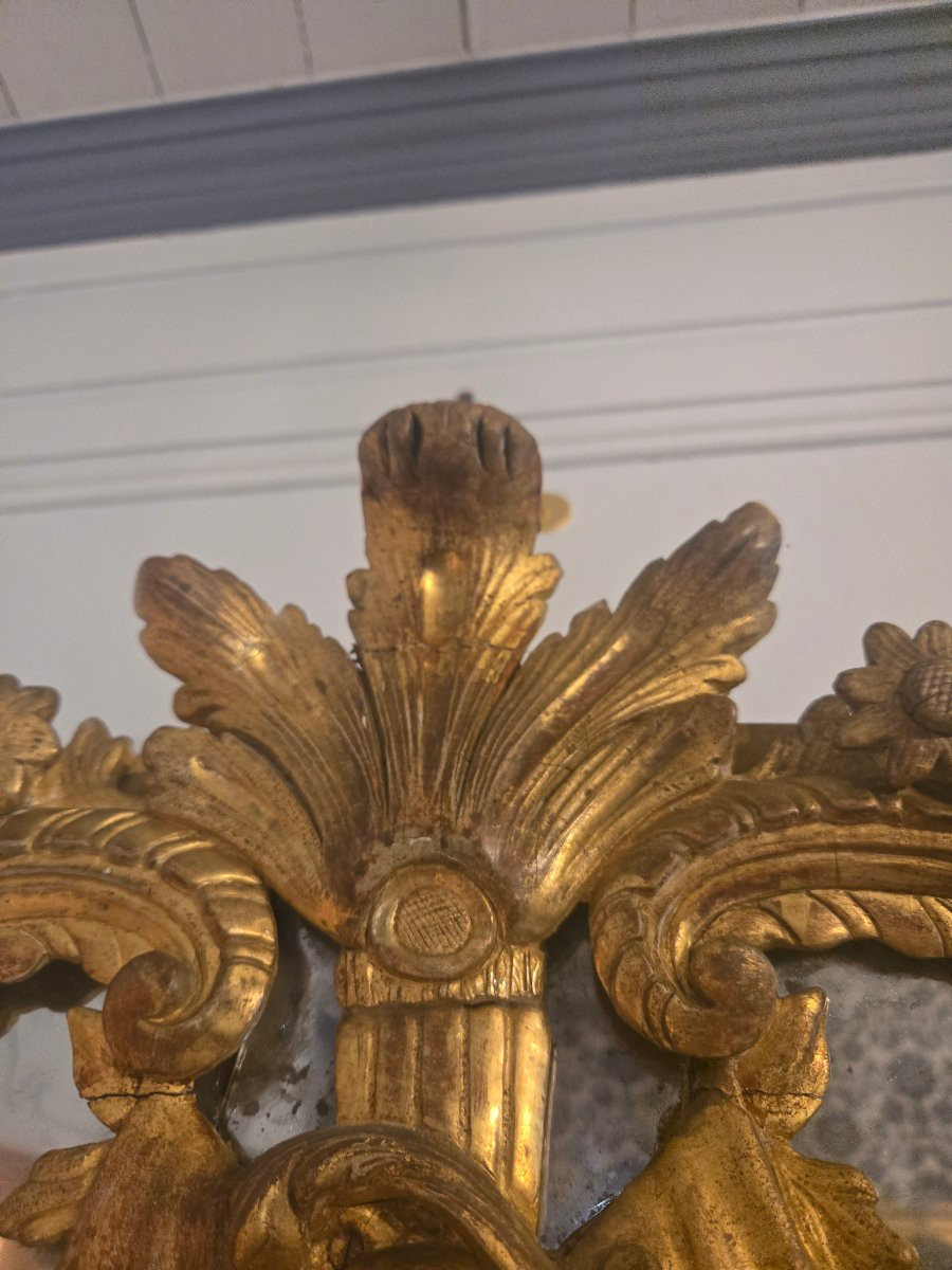 Large Carved And Gilded Wooden Mirror With Parecloses – Regency Period, France.-photo-6
