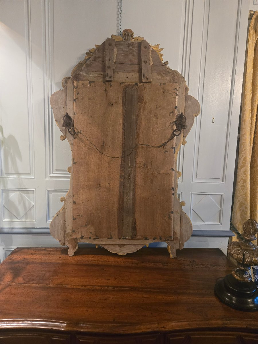 Large Carved And Gilded Wooden Mirror With Parecloses – Regency Period, France.-photo-7