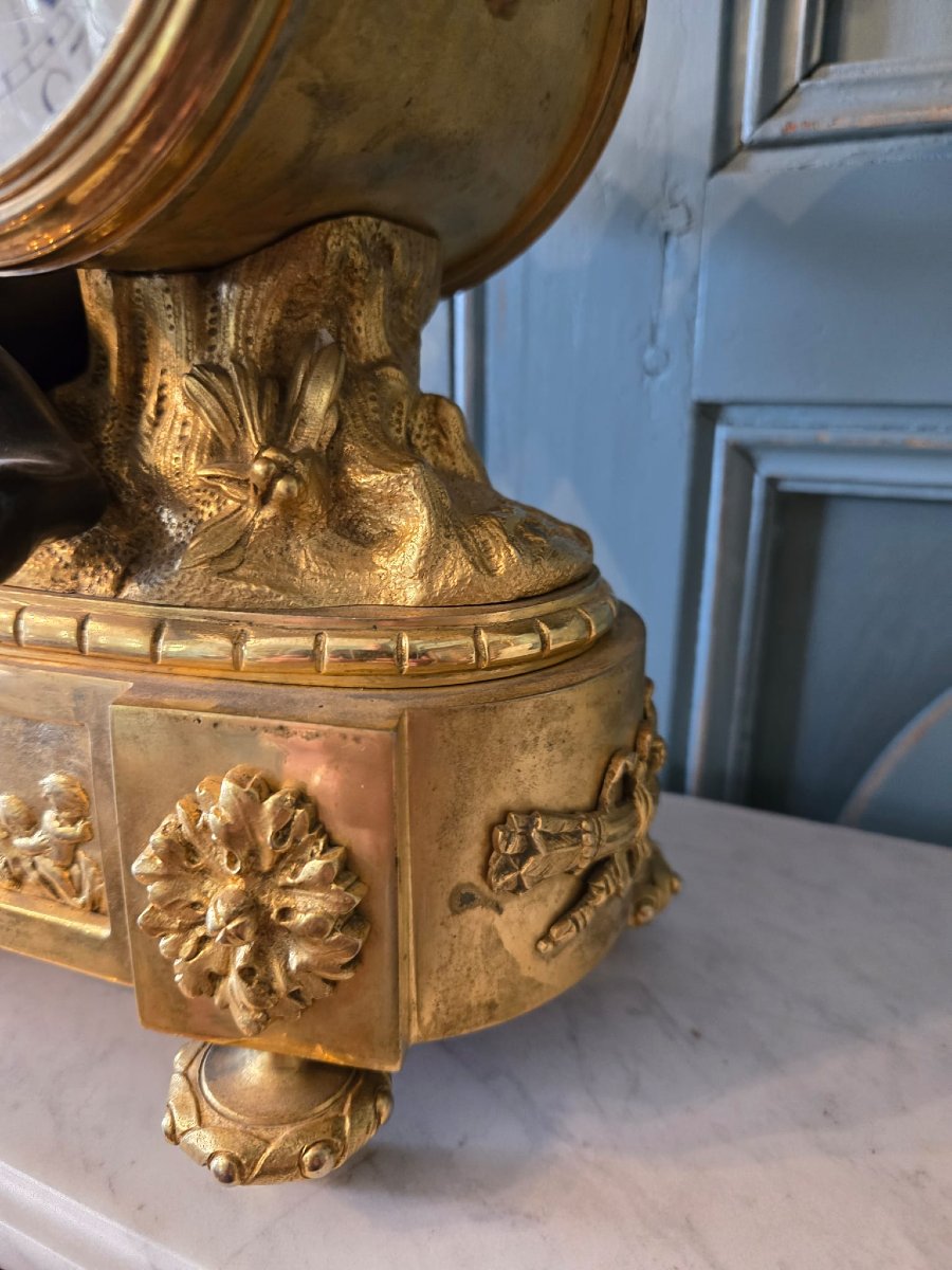 Clock With Musician Cupid – Louis XVI Period Mercury-gilt & Patinated Bronze Signed Ageron -photo-8