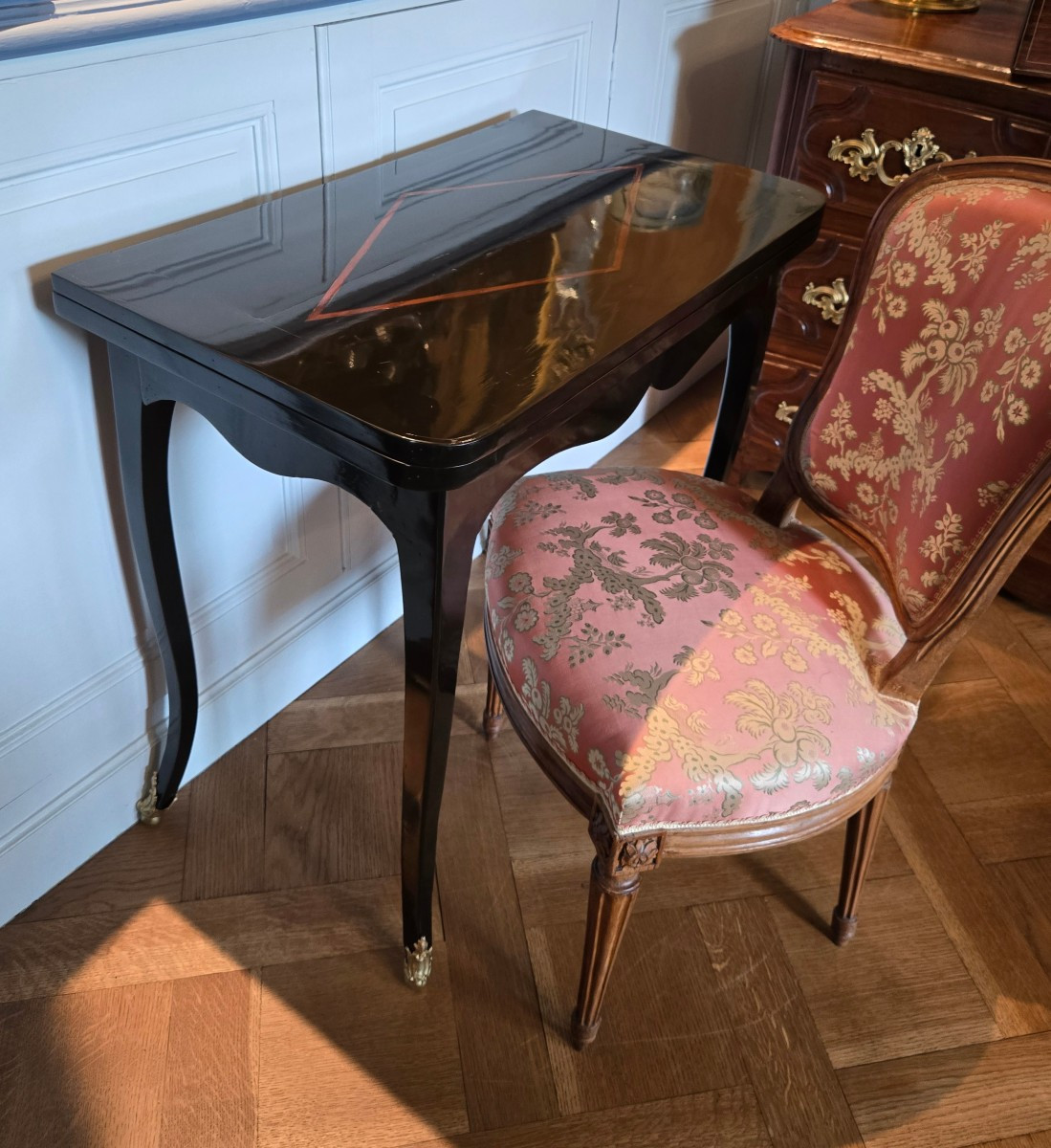 Broken Louis XV Period Game Table In Blackened Wood.