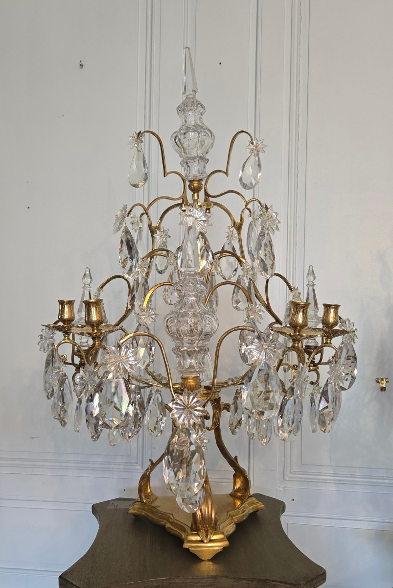 Paire de girandoles dite cage en bronze doré et cristal – Époque XVIIIe siècle -photo-2
