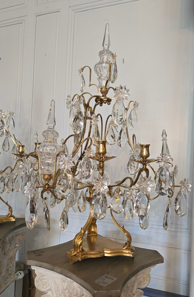 Paire de girandoles dite cage en bronze doré et cristal – Époque XVIIIe siècle -photo-4