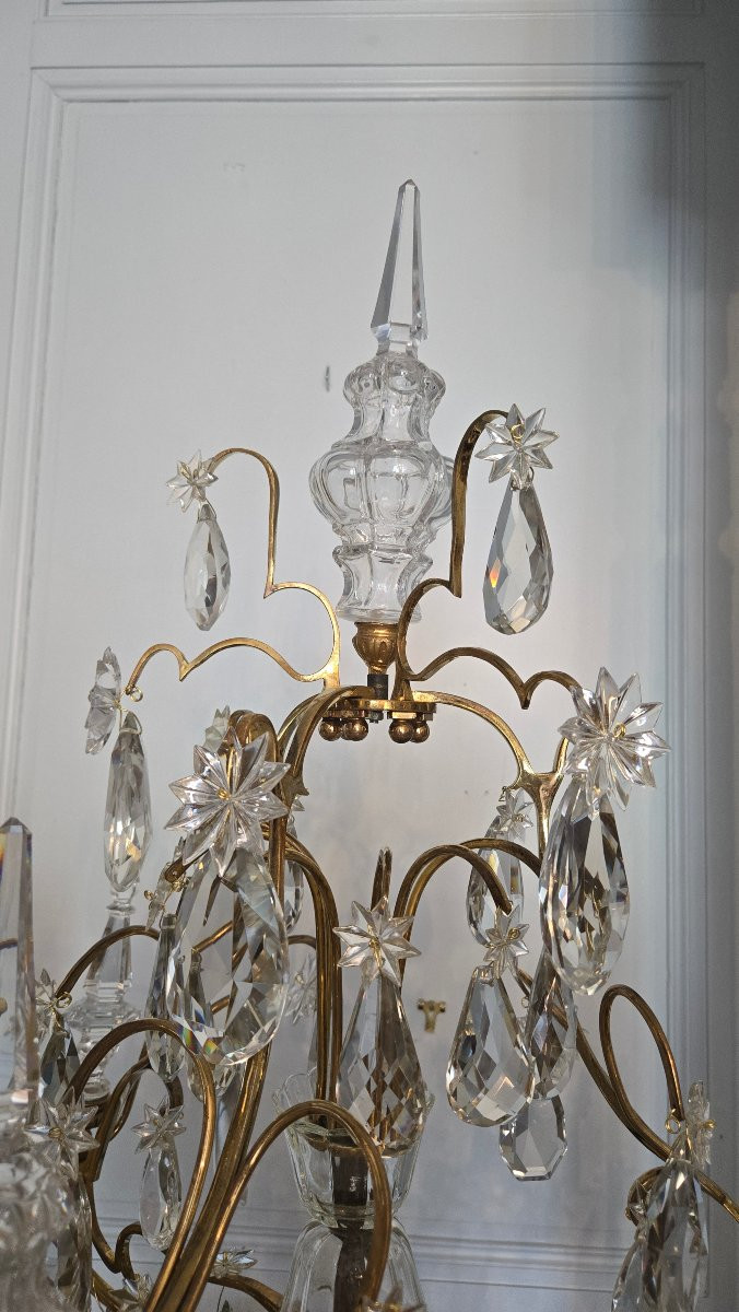 Paire de girandoles dite cage en bronze doré et cristal – Époque XVIIIe siècle -photo-2
