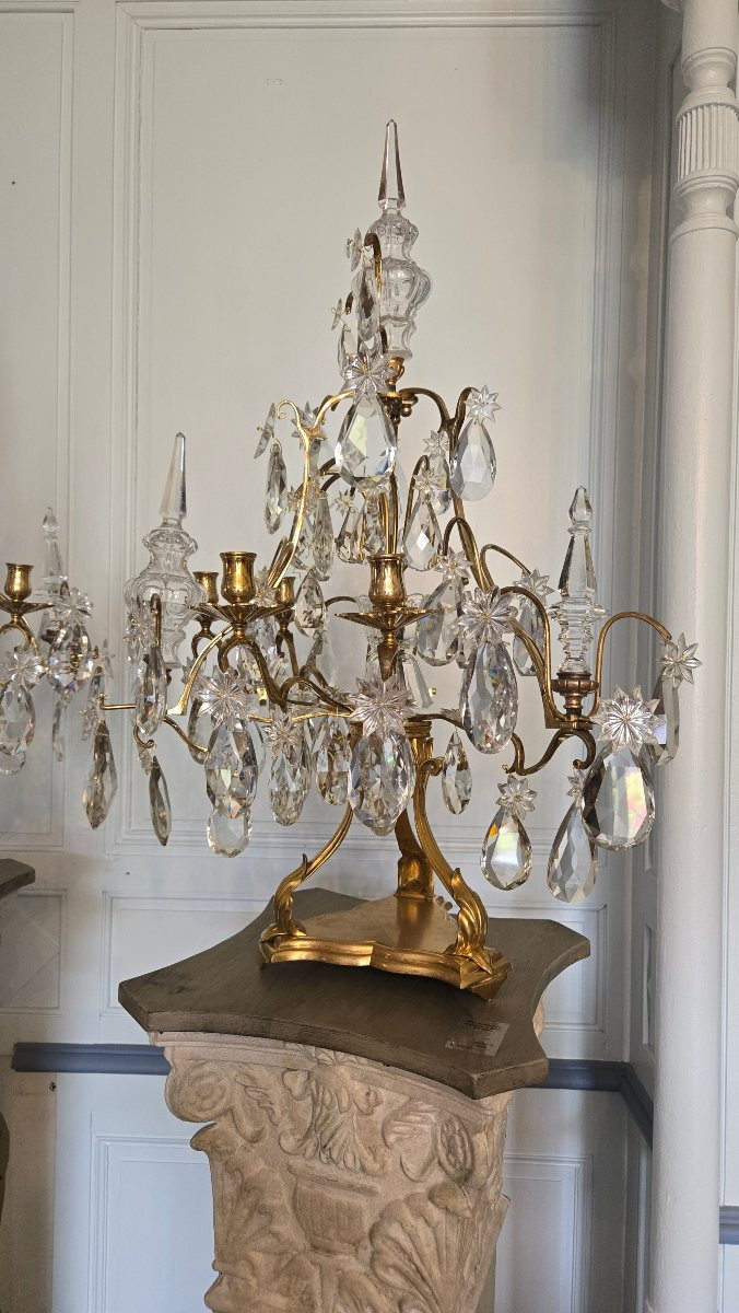 Paire de girandoles dite cage en bronze doré et cristal – Époque XVIIIe siècle -photo-3