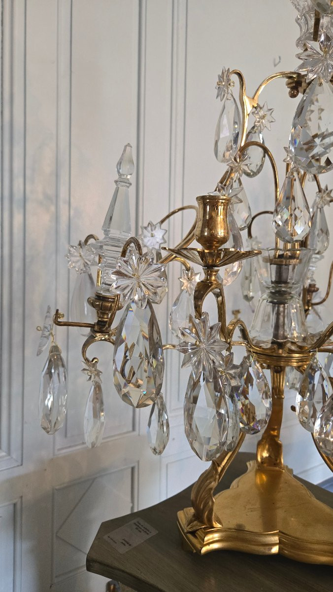 Paire de girandoles dite cage en bronze doré et cristal – Époque XVIIIe siècle -photo-5