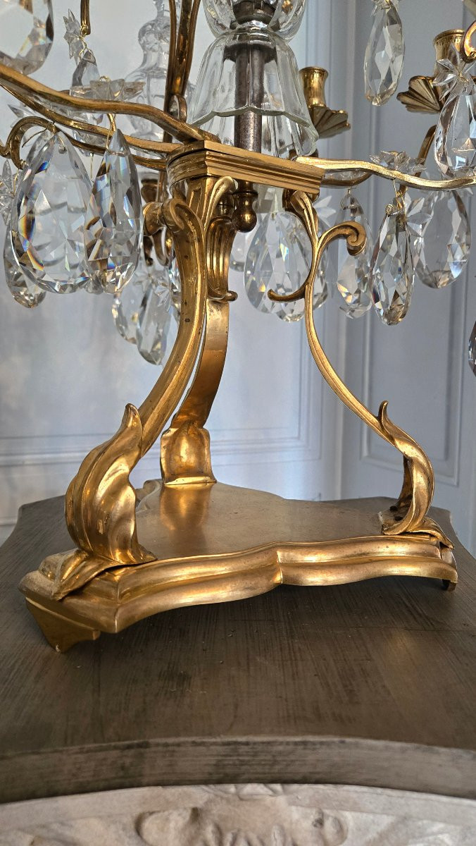 Paire de girandoles dite cage en bronze doré et cristal – Époque XVIIIe siècle -photo-7