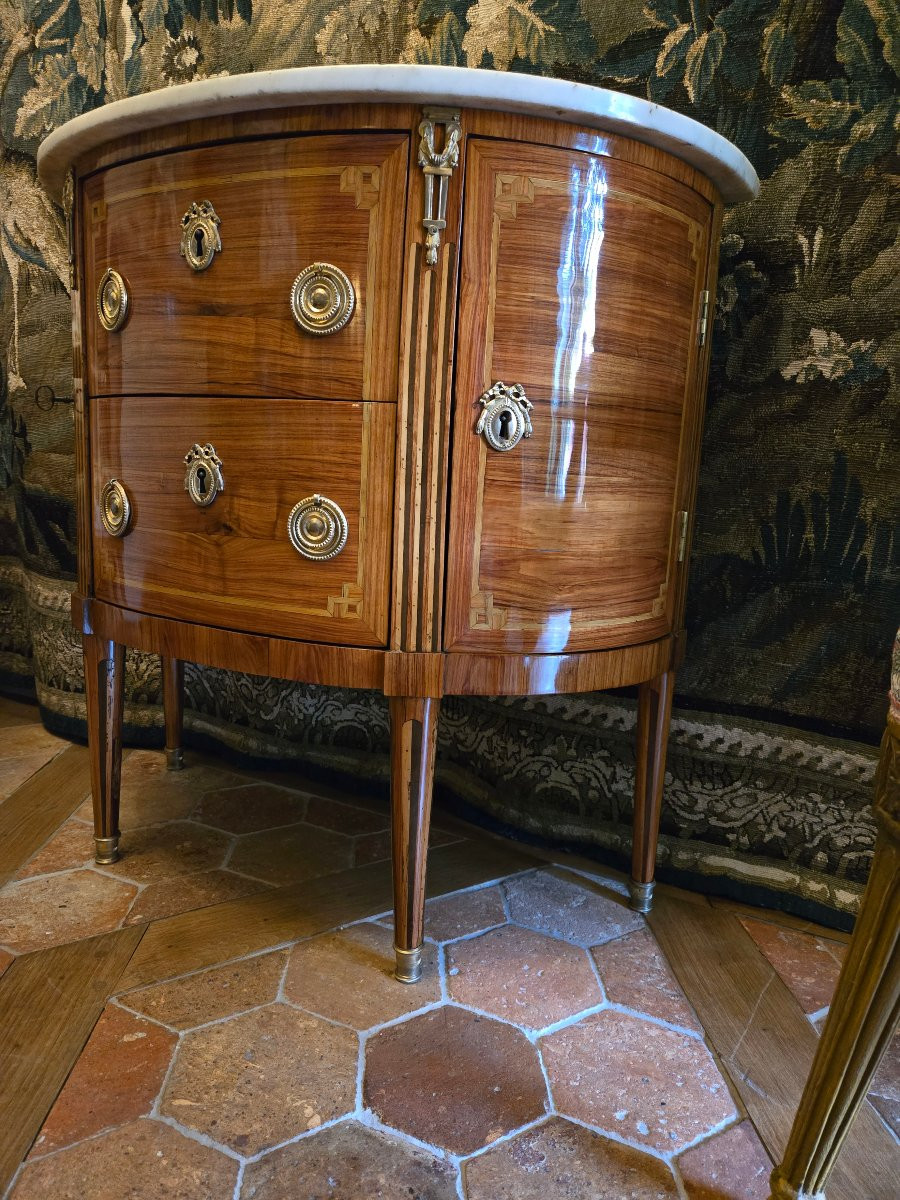 Half-moon Chest Of Drawers From The Louis XVI Period, Parisian Work.  -photo-3
