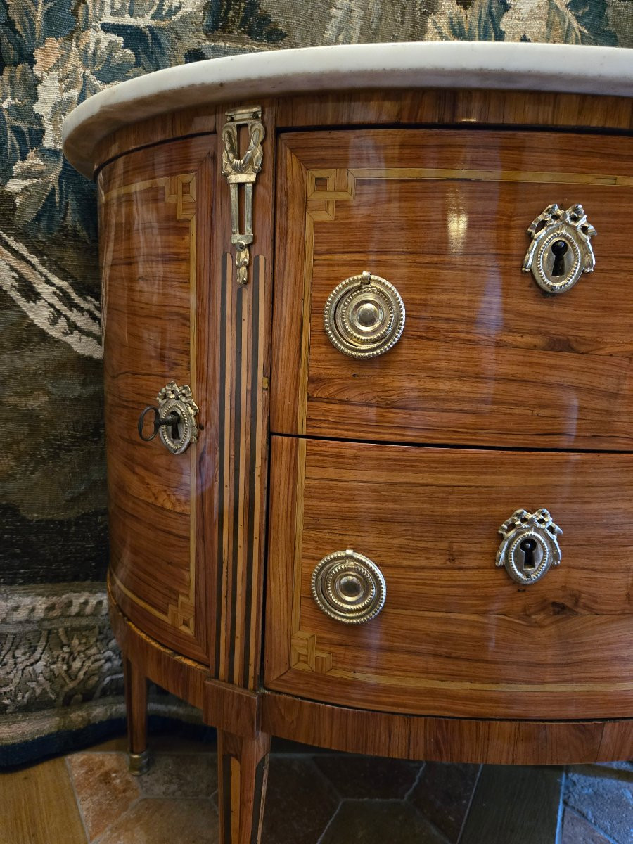 Half-moon Chest Of Drawers From The Louis XVI Period, Parisian Work.  -photo-2
