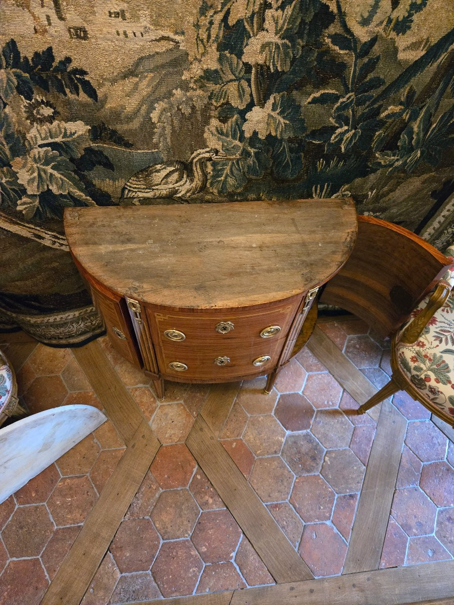 Half-moon Chest Of Drawers From The Louis XVI Period, Parisian Work.  -photo-7