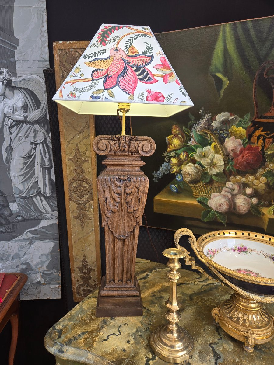 Paire de lampes à partir de balustres d’architecte en chêne sculpté – XIXᵉ siècle.  -photo-3