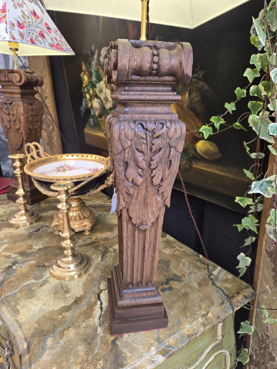 Paire de lampes à partir de balustres d’architecte en chêne sculpté – XIXᵉ siècle.  -photo-3