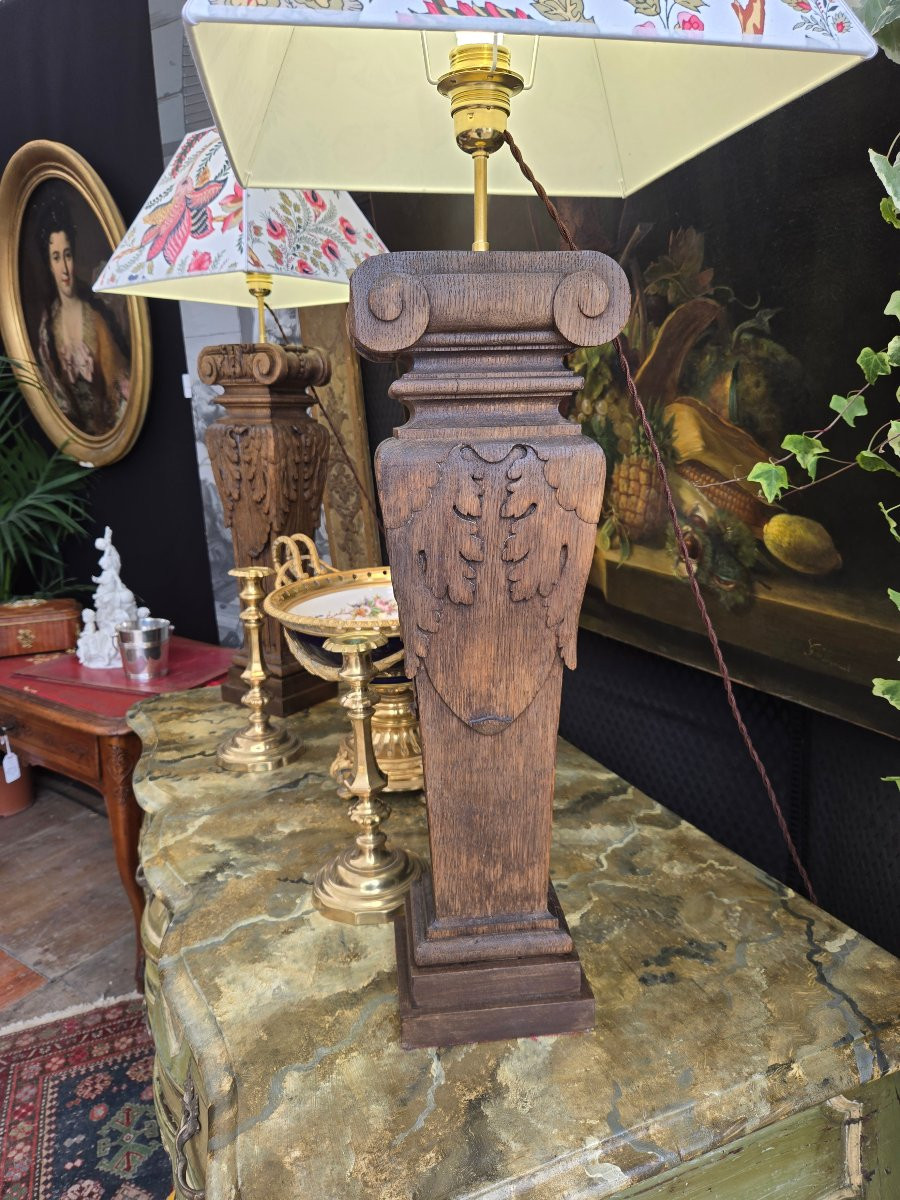 Paire de lampes à partir de balustres d’architecte en chêne sculpté – XIXᵉ siècle.  -photo-4