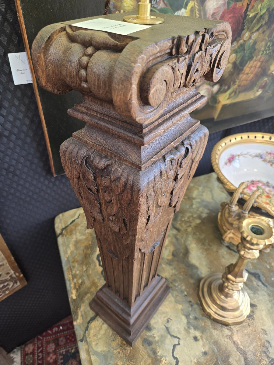 Paire de lampes à partir de balustres d’architecte en chêne sculpté – XIXᵉ siècle.  -photo-5