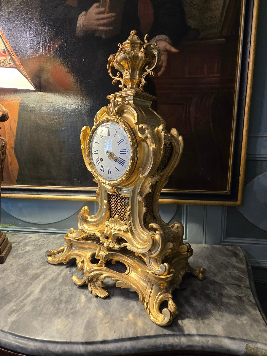 Grand cartel à poser en bronze ciselé et doré, époque Napoléon III .-photo-2