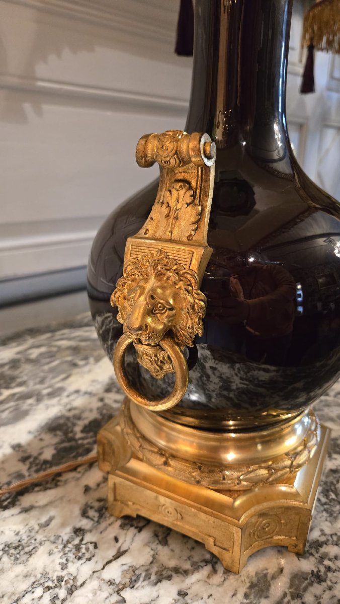 Pair Of Oxblood And Gilt Bronze Lamps, Attributed To Gagneau, Napoleon III Period.  -photo-3
