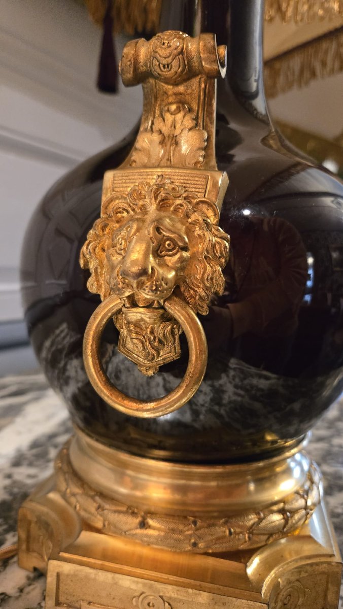 Pair Of Oxblood And Gilt Bronze Lamps, Attributed To Gagneau, Napoleon III Period.  -photo-4