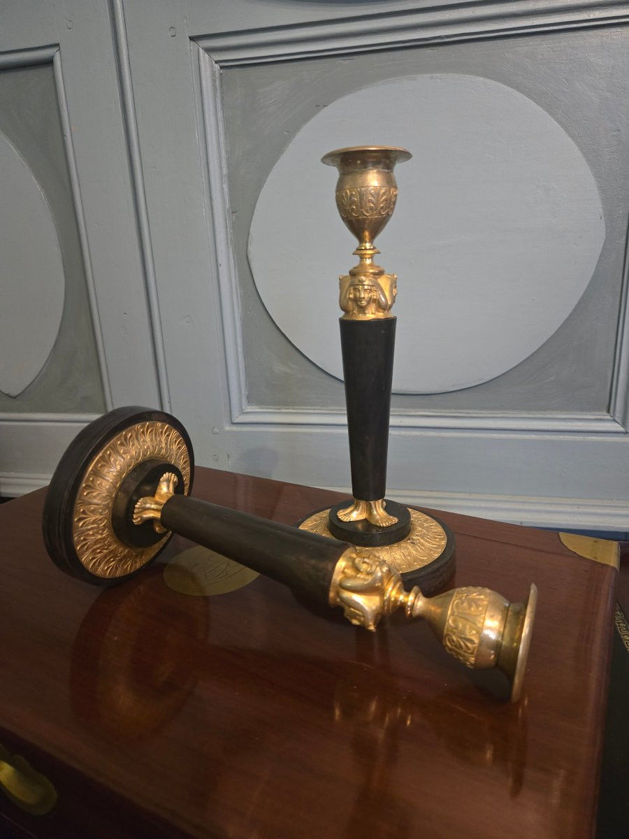 Pair Of Egyptian-style Candlesticks, Model From The Emperor's Bedroom At Saint-cloud.-photo-2