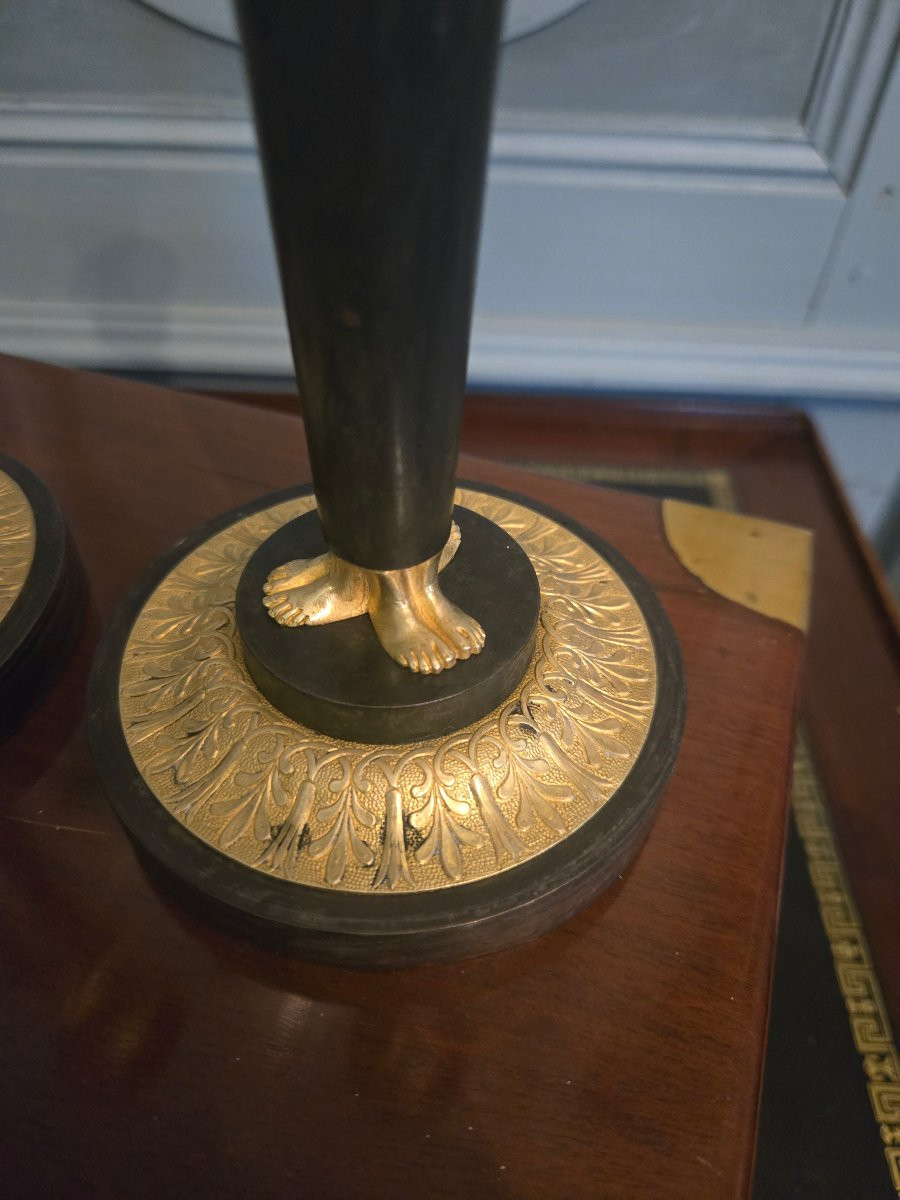 Pair Of Egyptian-style Candlesticks, Model From The Emperor's Bedroom At Saint-cloud.-photo-3