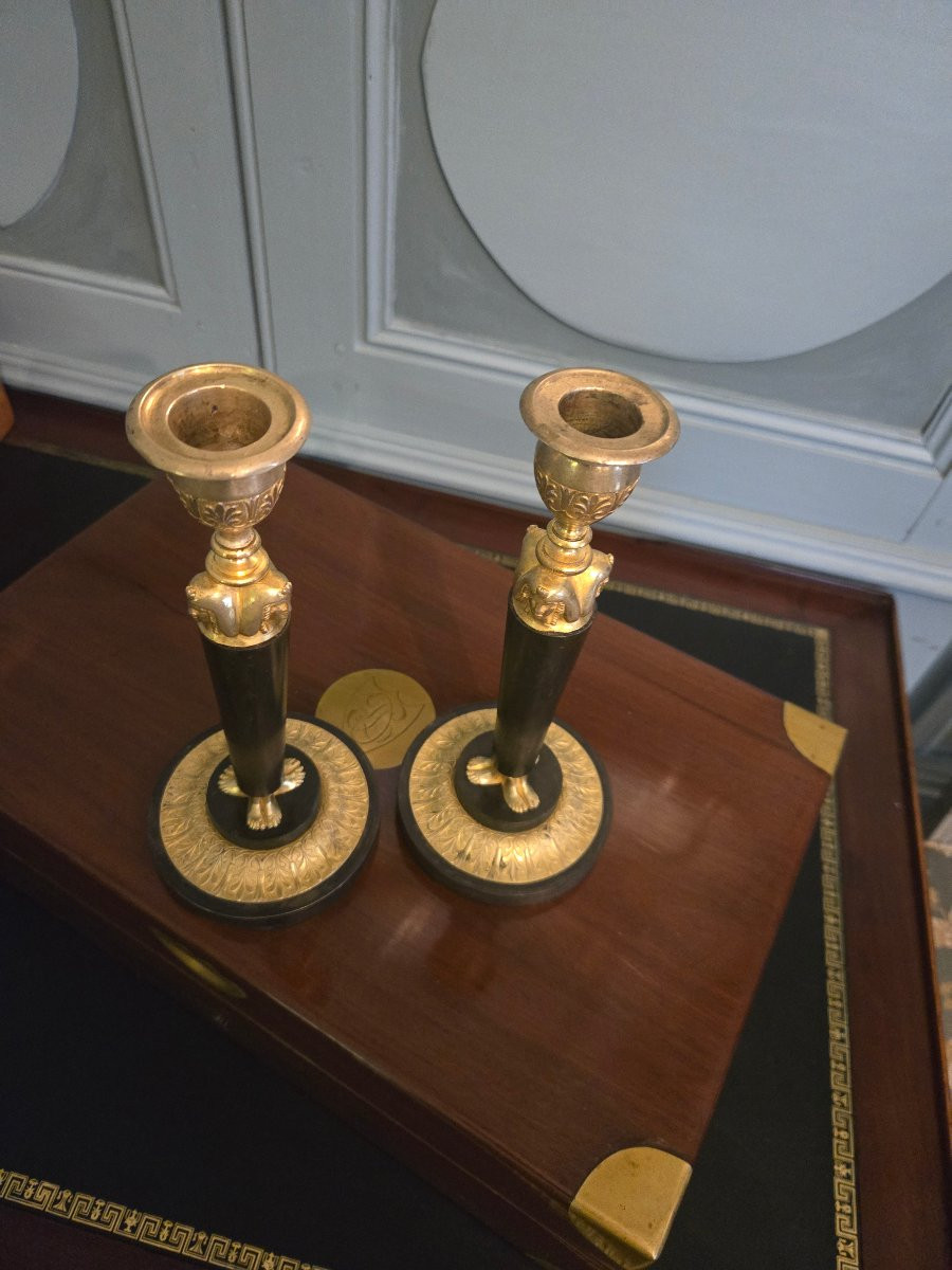 Pair Of Egyptian-style Candlesticks, Model From The Emperor's Bedroom At Saint-cloud.-photo-4