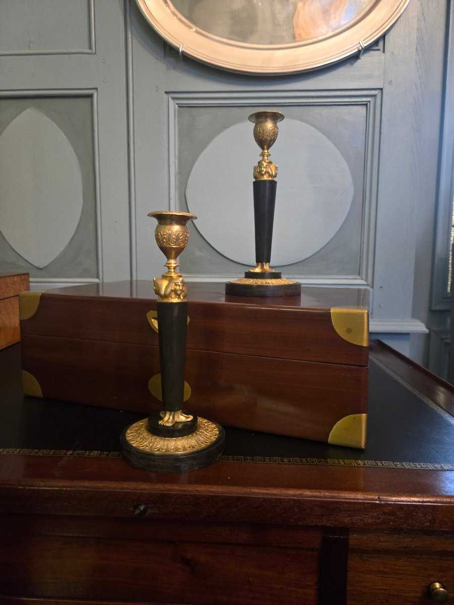 Pair Of Egyptian-style Candlesticks, Model From The Emperor's Bedroom At Saint-cloud.-photo-3