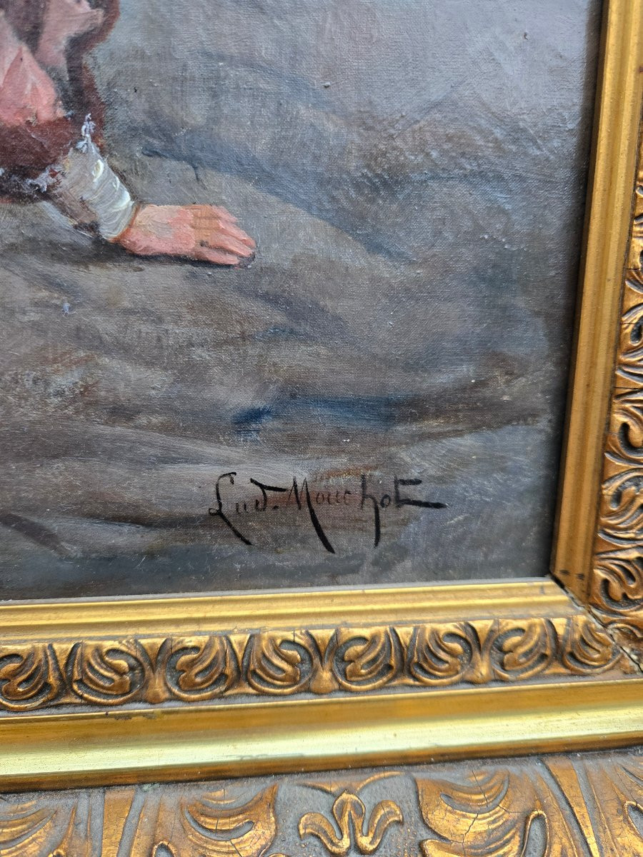 Ludovic Mouchot (1847–1893) – Gentleman Correcting A Troubadour – Oil On Canvas. -photo-2