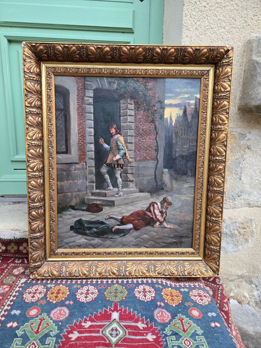 Ludovic Mouchot (1847–1893) – Gentleman Correcting A Troubadour – Oil On Canvas. -photo-3