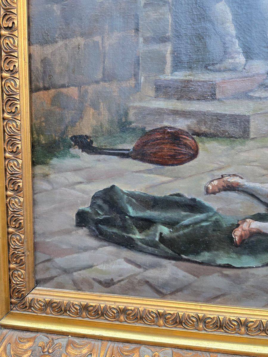 Ludovic Mouchot (1847–1893) – Gentleman Correcting A Troubadour – Oil On Canvas. -photo-4