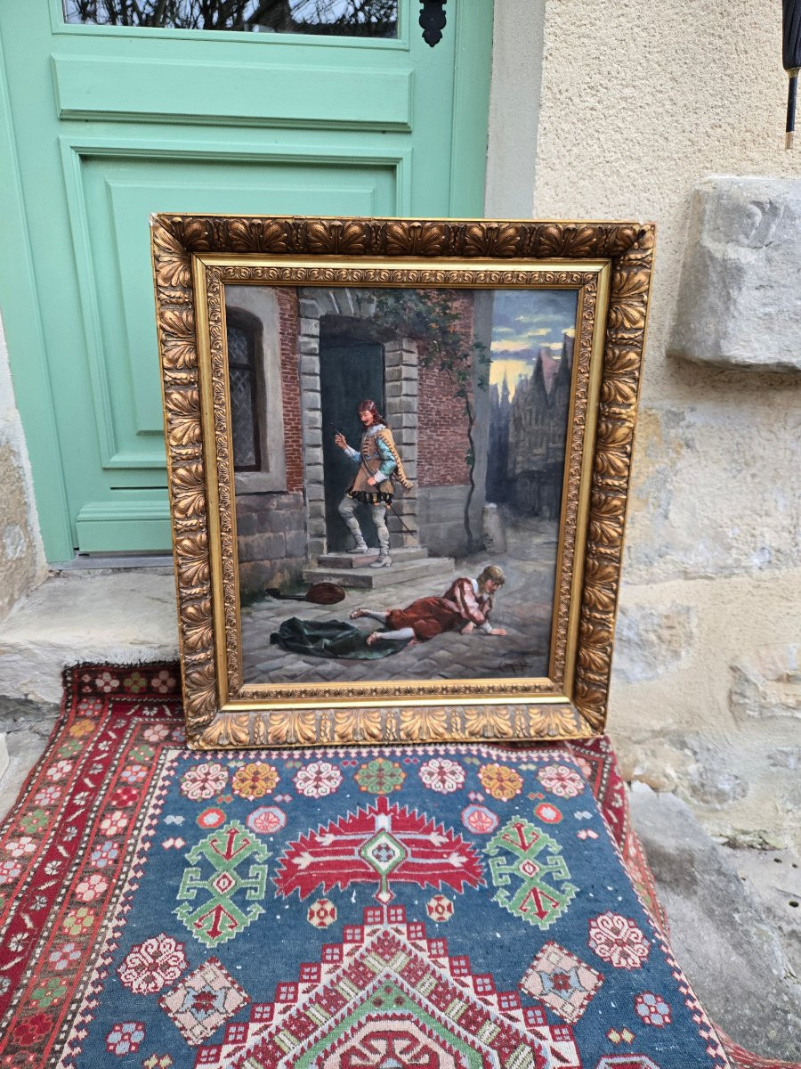 Ludovic Mouchot (1847–1893) – Gentleman Correcting A Troubadour – Oil On Canvas. -photo-4