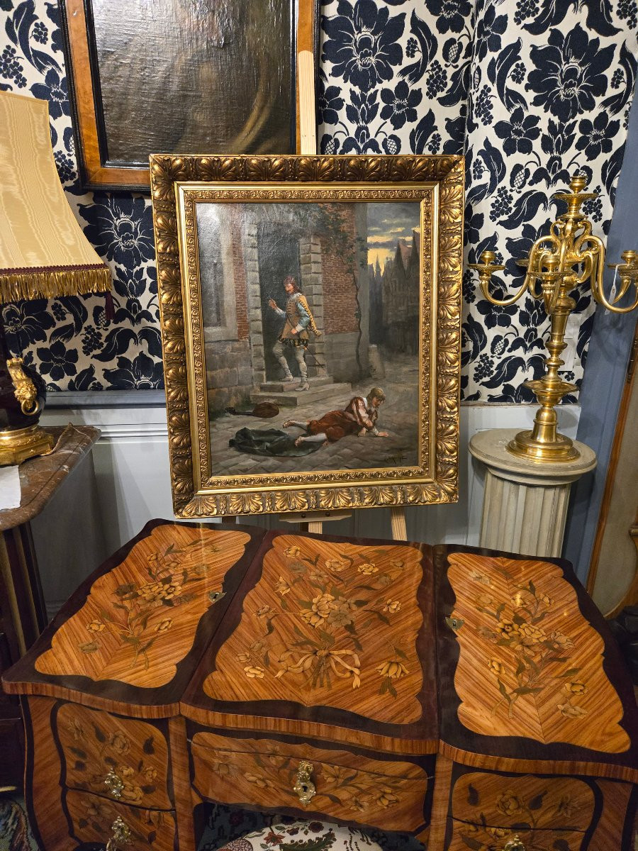 Ludovic Mouchot (1847–1893) – Gentleman Correcting A Troubadour – Oil On Canvas. -photo-6