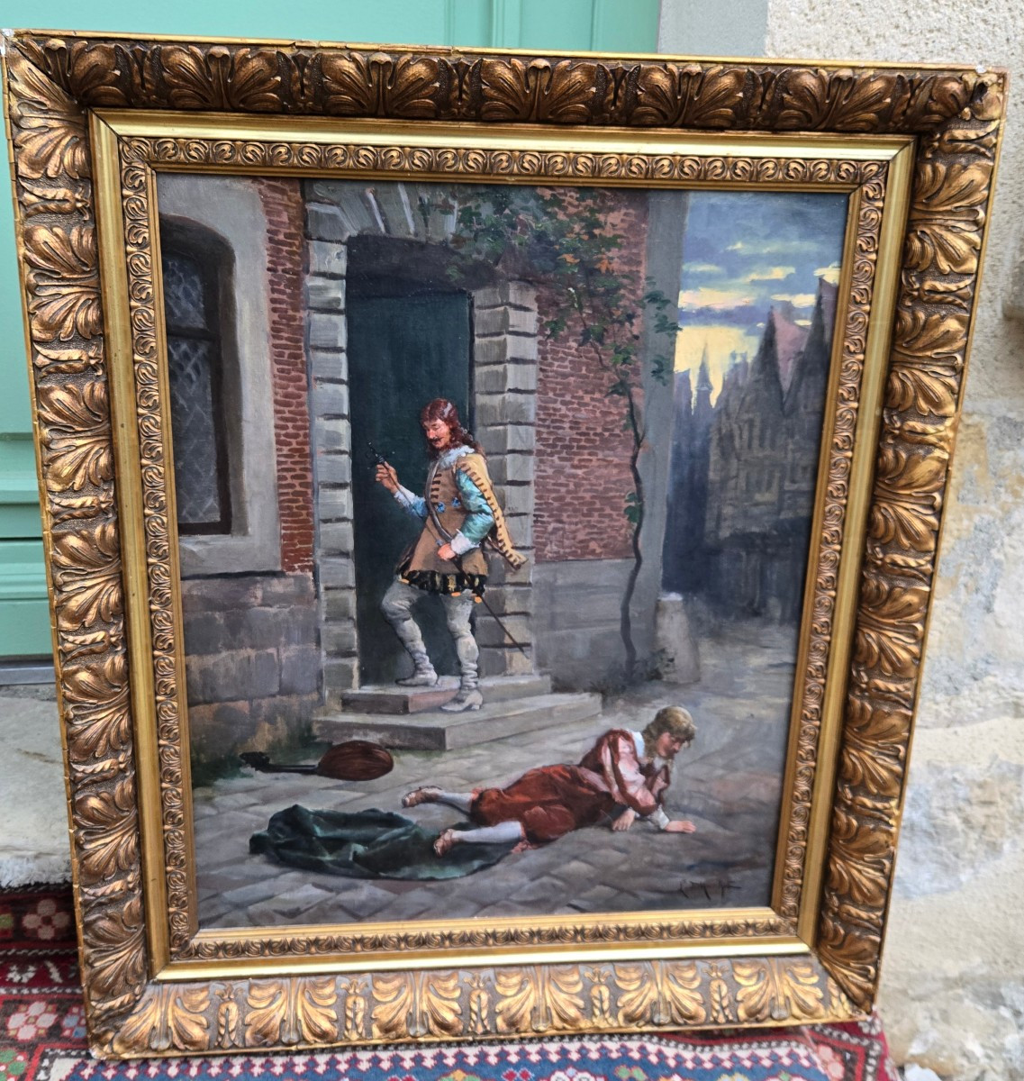 Ludovic Mouchot (1847–1893) – Gentleman Correcting A Troubadour – Oil On Canvas. 