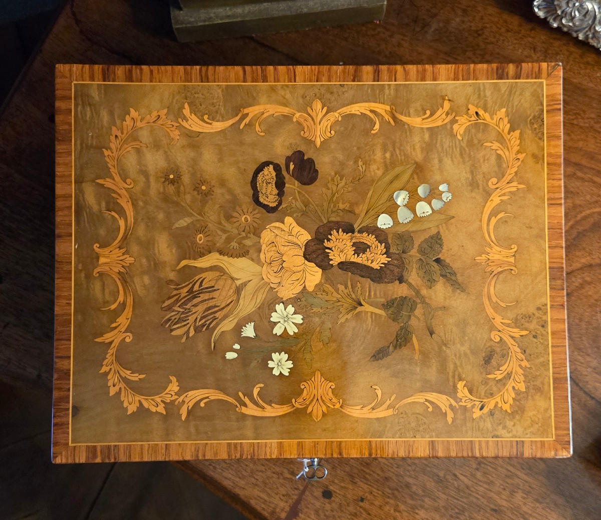 Floral Marquetry Box, European Work, Mid-19th Century.-photo-2