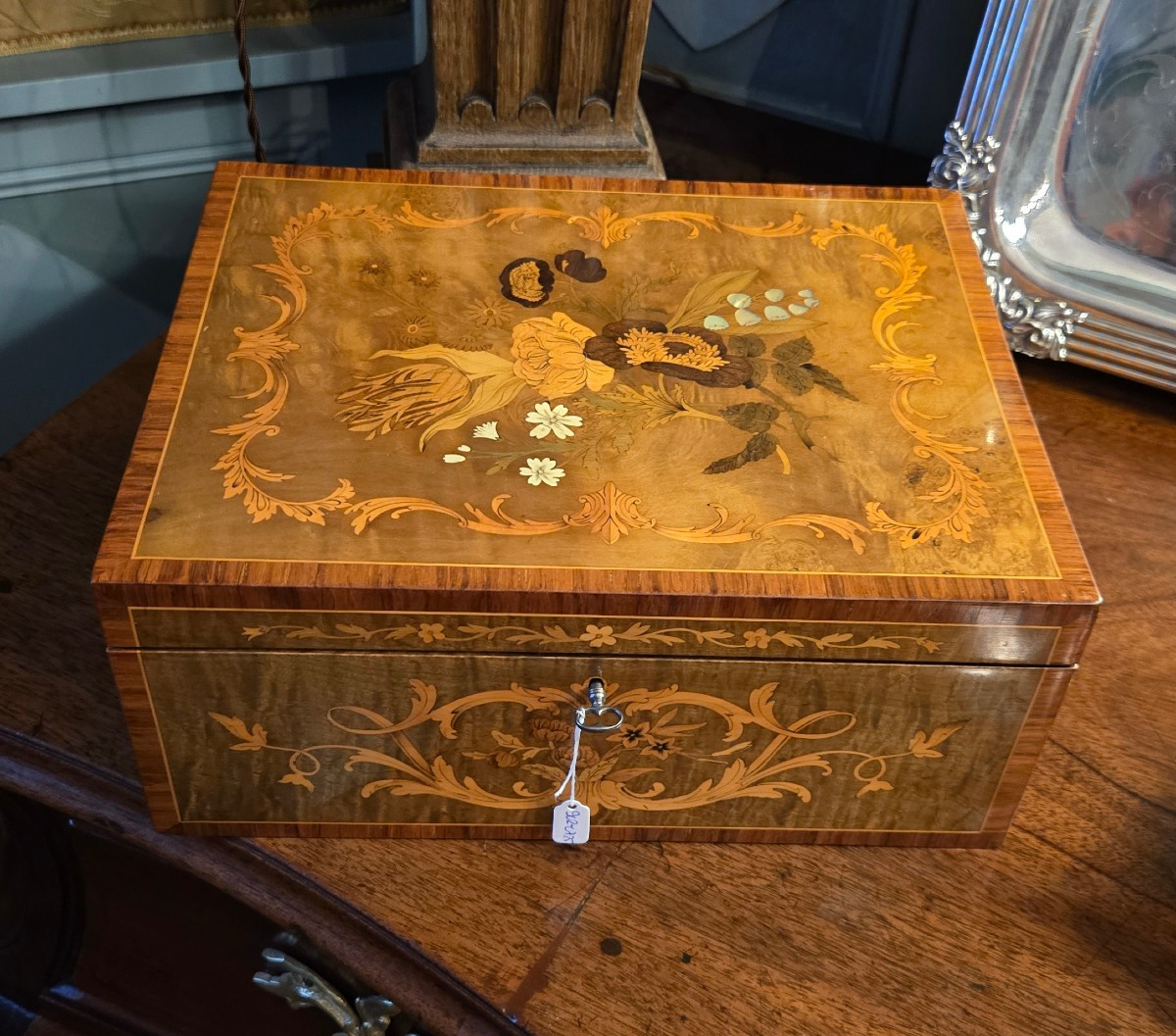 Floral Marquetry Box, European Work, Mid-19th Century.