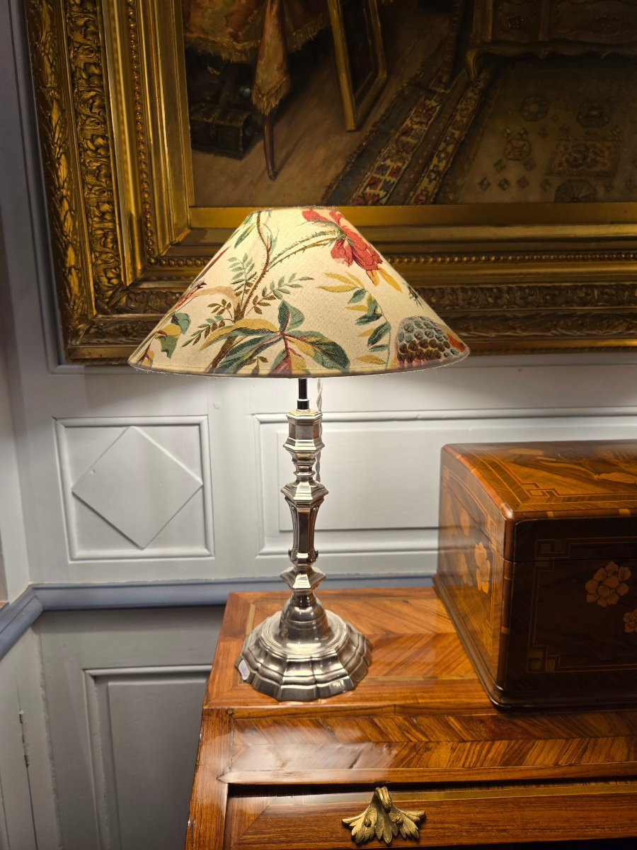 Pair Of Silvered Bronze Torches, "shell" Model, Mounted As Lamps.  -photo-2