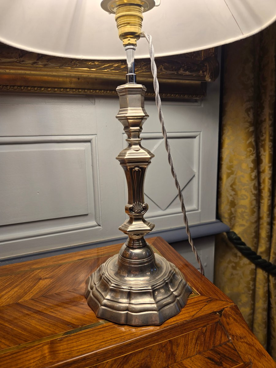 Pair Of Silvered Bronze Torches, "shell" Model, Mounted As Lamps.  -photo-3