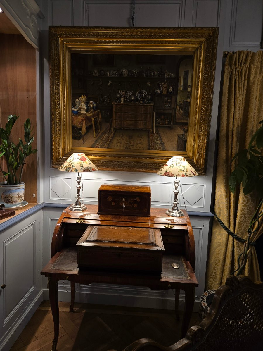 Pair Of Silvered Bronze Torches, "shell" Model, Mounted As Lamps.  -photo-4