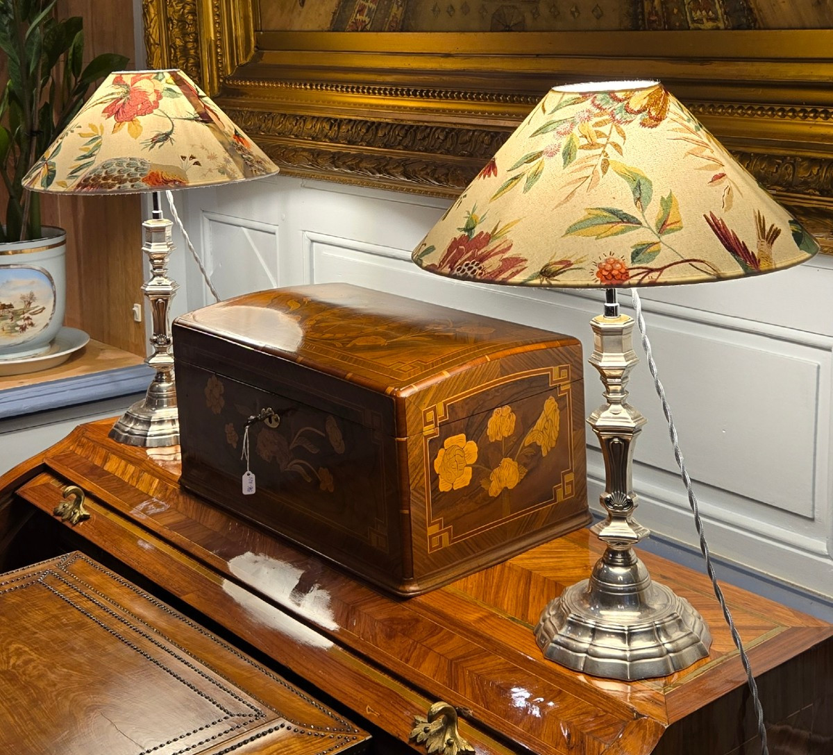 Pair Of Silvered Bronze Torches, "shell" Model, Mounted As Lamps.  