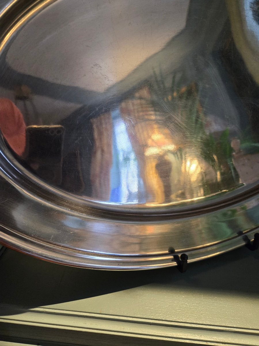 Large Oval Silver-plated Metal Dish With A Comital Crown, Late 19th Century.  -photo-1