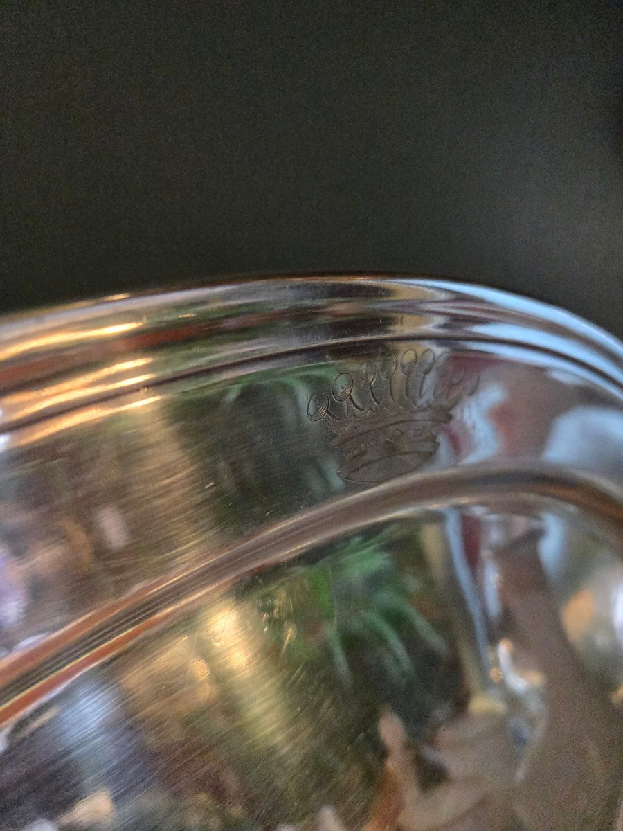 Large Oval Silver-plated Metal Dish With A Comital Crown, Late 19th Century.  -photo-3