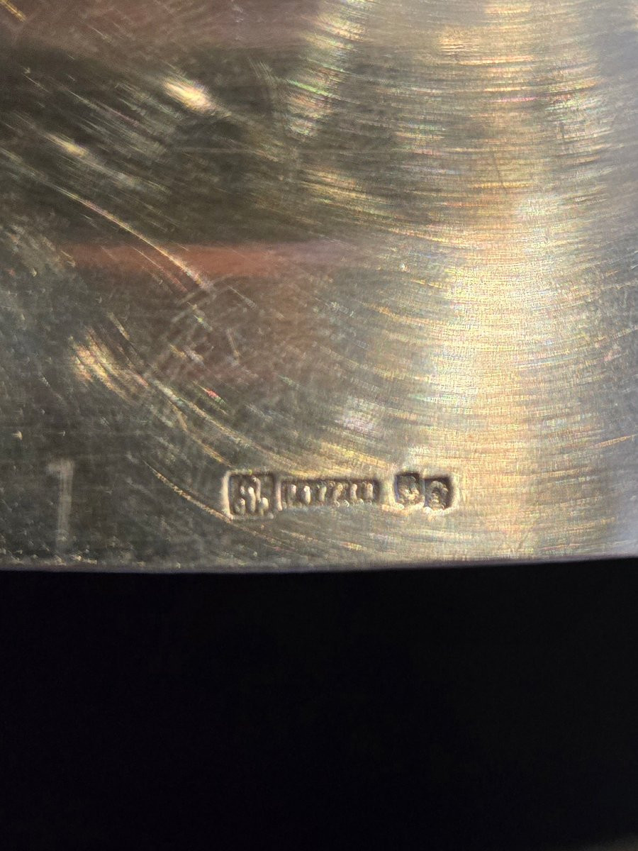 Large Oval Silver-plated Metal Dish With A Comital Crown, Late 19th Century.  -photo-5