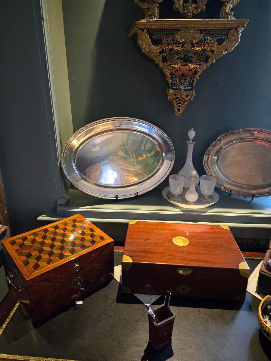 Large Oval Silver-plated Metal Dish With A Comital Crown, Late 19th Century.  -photo-7