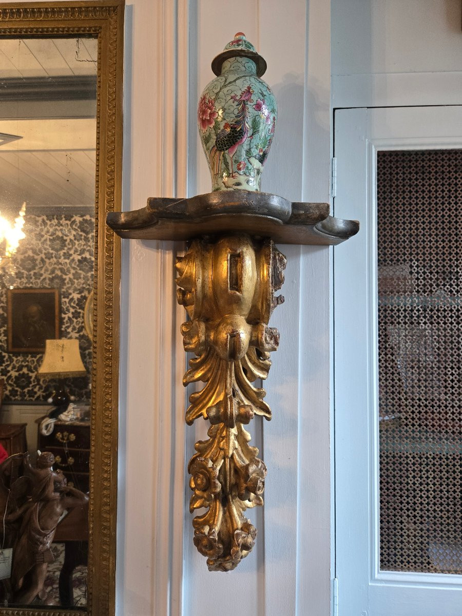 Pair Of Large Wall Consoles In Carved And Gilded Wood, Early 18th Century.  -photo-1