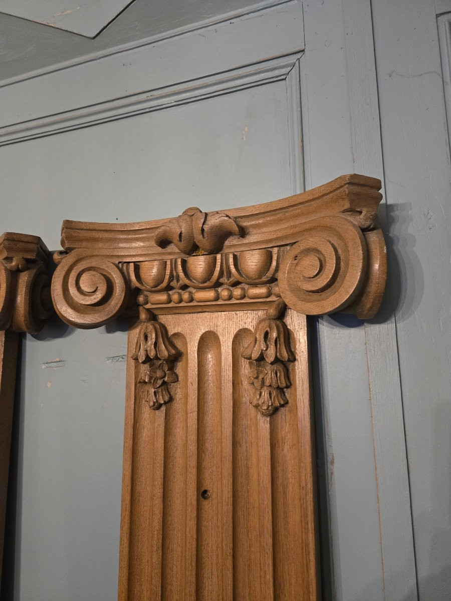 Pair Of Ionic Order Pilasters In Solid Oak – 20th Century.  -photo-2